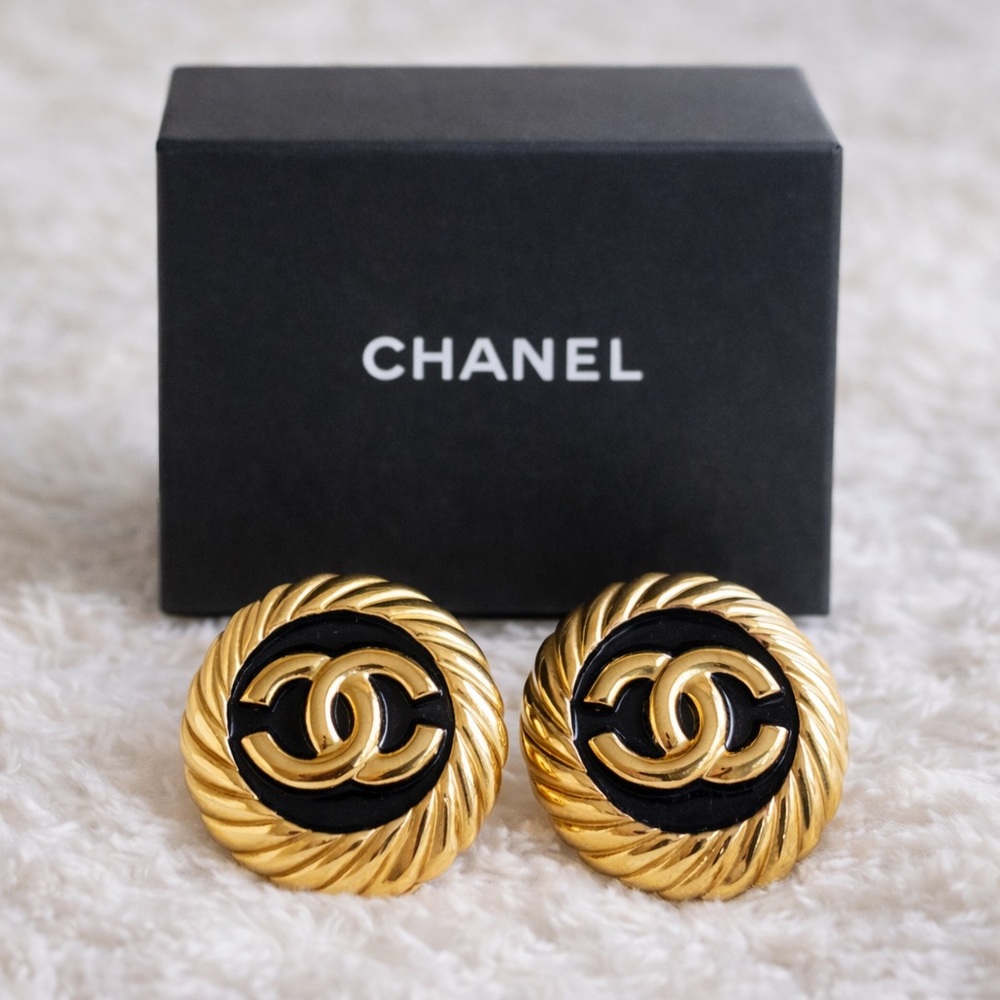 Chanel Gold and Black Earrings